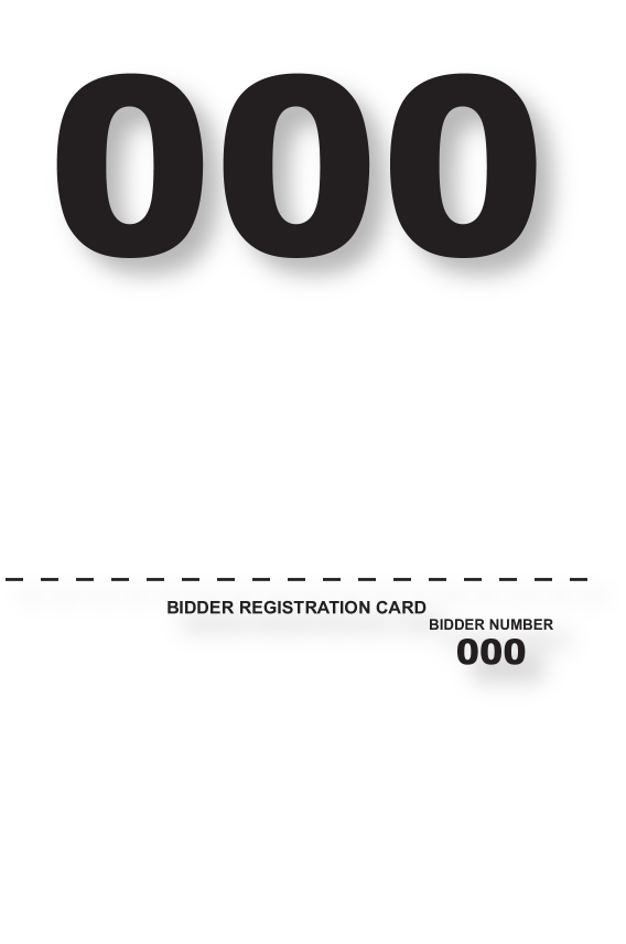 Live Auction Numbered Bidder Cards With Perforated Tear-Off Numbered Bidder Registration Stub 